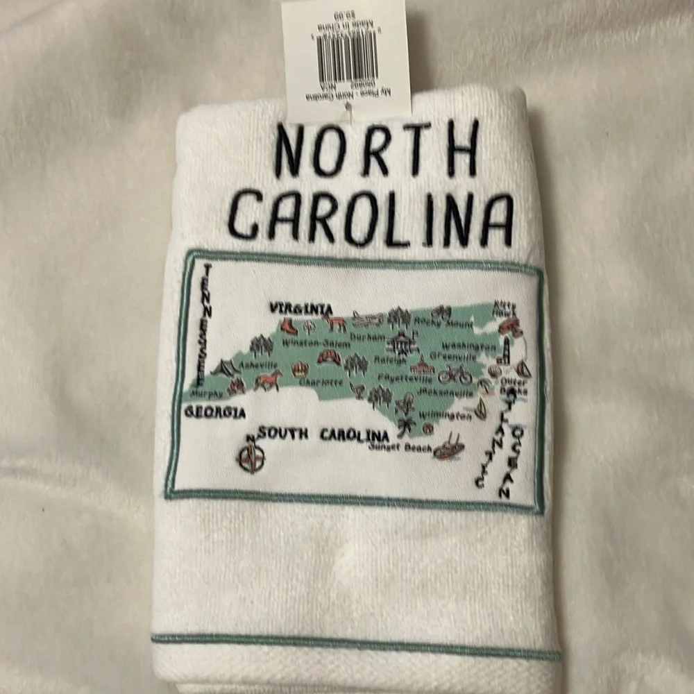 NWT North Carolina Themed white Hand Towel 16 x 28